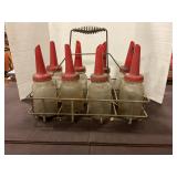 Oil bottle rack, W/8-1QRT glass bottles and spouts