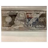 2014 1hundred dollar silver minted note 4 troy oz