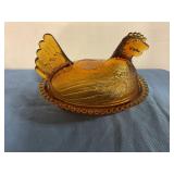 Vintage Amber Hen on Nest