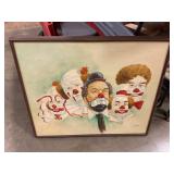 Canvas painting of clowns by O. Hammer 25ï¿½ x 21ï¿½