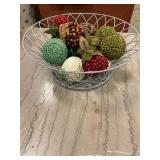 Wire basket w/ decorative ball decor