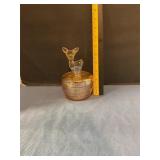 Jeannette glass powder jar with fawn figurine