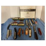 Knife collection in cigar box