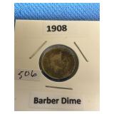 1908 Silver Barber Dime