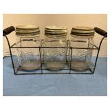 Ball mason jars in wire holder