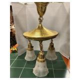Antique brass & glass hanging light fixture