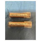 2 Rolls 2025 P & D BU Pennies