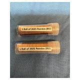 2 Rolls of BU 2025 Pennies