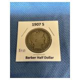 1907-S Barber Silver Half Dollar