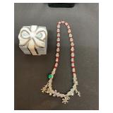 Holiday necklace with ceramic trinket box