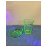 Depression Uranium glass dish & tumbler