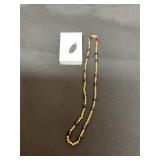 Beaded necklace 14K G clasp/ agate sliced pendant