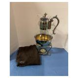 Silver-plated coffee carafe w/ silver cloth bag