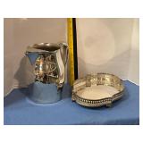 Silver-plated pitcher & mirror tray