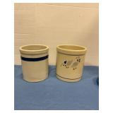 2 Pottery Crocks 1 Roseville Ohio 1qt size