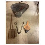 Vintage Coal bucket w/ antique tools