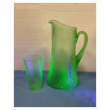Depression Uranium glass pitcher 10" t & tumbler