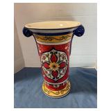 Ceramic vase with painted flowers 12" T