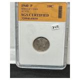 1940 P MercurySilver  Dime