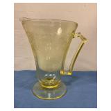 Yellow vintage depression glass pitcher 7" tall