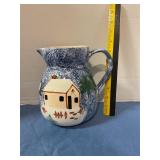 Ceramic pitcher w/ painted house design