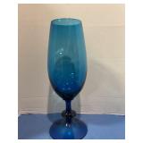 Vintage blue glass footed tulip vase