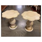Vintage scalloped-top pedestal accent tables 17" T