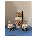 Ceramic Kitchen Chef utensil holder & sugar bowls