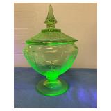 Depression Uranium glass candy dish 7" tall