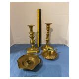 Brass candlesticks & holders