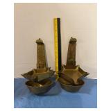 Brass wall-hanging multi wick oil lamps