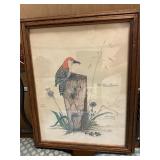 Signed Larry Felker Woodpecker Picture 20"x16"