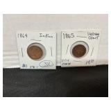 2 Indian Head Cent 1864 & 1865