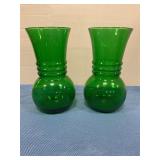 2 Vintage green vase 6.5" tall
