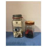 Jars with buttons & vintage checker pieces