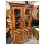 Corner cabinet with storage, wood shelves & light