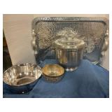 Silver-plated tray & serving bowls
