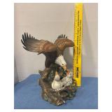 Porcelain bald eagle figurine  wings up baby birds