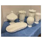 Assorted milk glass