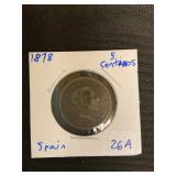 1878 Spain 5 centimos Spanish coin