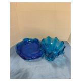 Blue glass candy dishes (2)