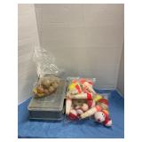 Assorted fishing bobbers and tackle box