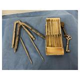 Metal nutcracker, pick set & skeleton keys