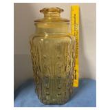 Vintage LE Smith Amber yellow lidded canister