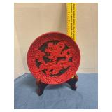 Cinnabar decorative plate w/ stand