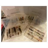 Plastic fishing containers w/ fishing lures