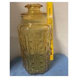 Vintage LE Smith Amber yellow lidded canister