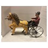 Vintage hand-painted wooden horse & sulky cart