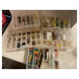 Plastic fishing containers w/ fishing lures & hook