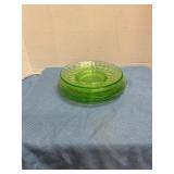 Vintage green depression glass saucers (5)